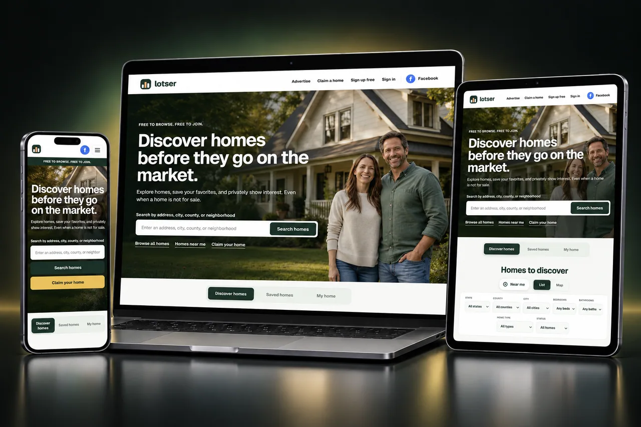 Lotser website displayed responsively on a laptop, iPhone, and iPad